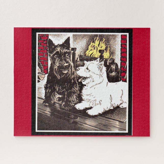Blackie and Whitie by the fire Jigsaw Puzzle (Horizontal)