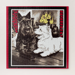 Blackie and Whitie by the fire Jigsaw Puzzle
