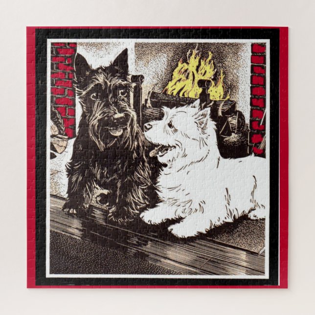Blackie and Whitie by the fire Jigsaw Puzzle (Vertical)