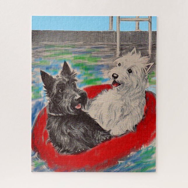 Blackie and Whitie on a raft Jigsaw Puzzle (Vertical)