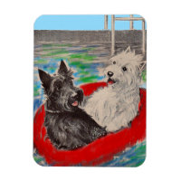 Blackie and Whitie on a raft