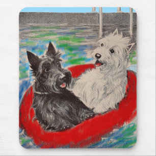 Blackie and Whitie on a raft Mouse Pad