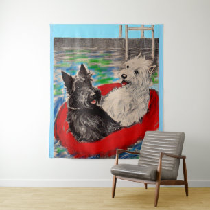 Blackie and Whitie on a raft Tapestry