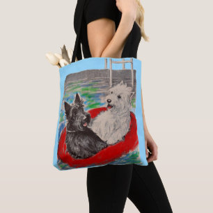 Blackie and Whitie on a raft Tote Bag
