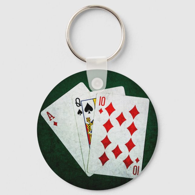 Blackjack 21 point - Ace, Queen, Ten Key Ring (Front)