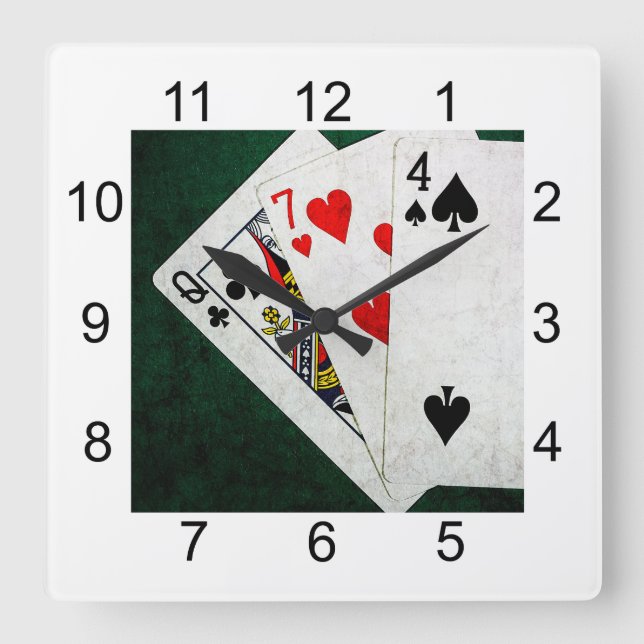 Blackjack 21 point - Queen, Seven, Four Square Wall Clock (Front)
