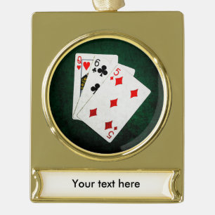 Blackjack 21 point - Queen, Six, Five Gold Plated Banner Ornament