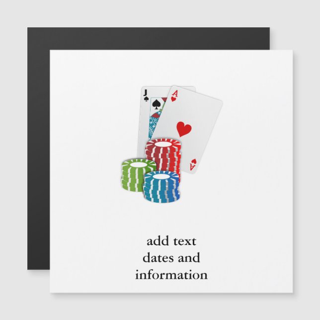 Blackjack with Poker Chips Magnetic Invitation (Front/Back)