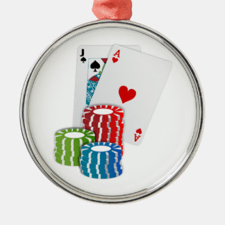 Blackjack with Poker Chips Metal Ornament