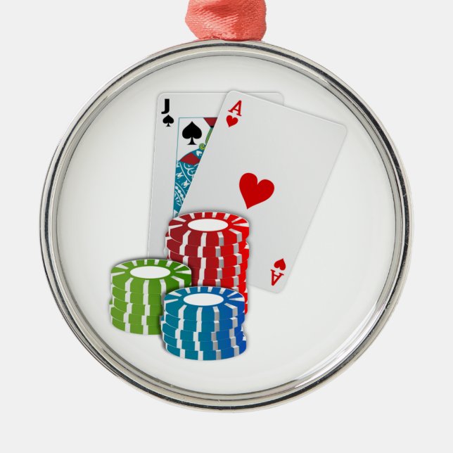 Blackjack with Poker Chips Metal Ornament (Front)