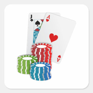 Blackjack with Poker Chips Square Sticker