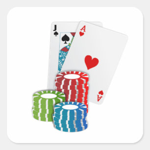 Blackjack with Poker Chips Square Sticker