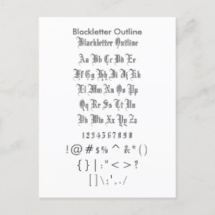 Blackletter Outline - Zazzle Font Sampler Sheet Postcard