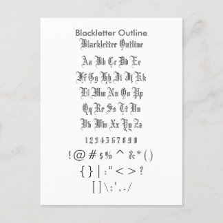 Blackletter Outline - Zazzle Font Sampler Sheet Postcard