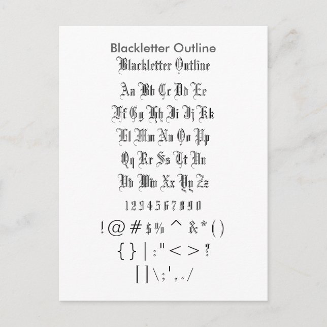 Blackletter Outline - Zazzle Font Sampler Sheet Postcard (Front)