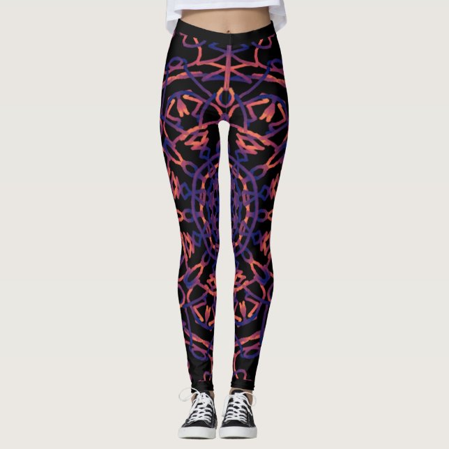 Blacklight Flower Mandala Yoga Leggings (Front)