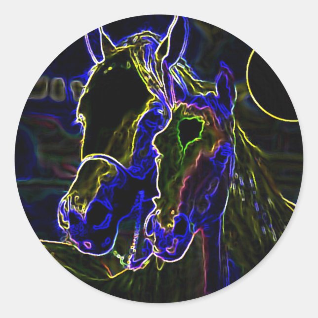 Blacklight Horses Classic Round Sticker (Front)