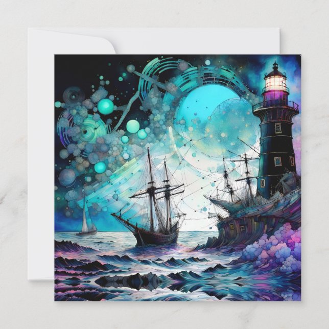 Blacklight-Lighthouse and sailboat stormy seas (Front)