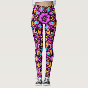 Blacklight Style Neon Wild Flowers Leggings