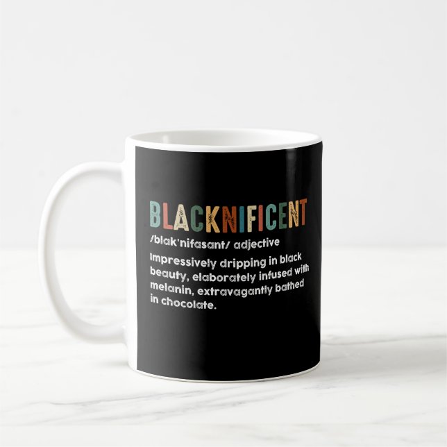 Blacknificent Funny Definition Black History Month Coffee Mug (Left)