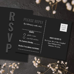 Blackout Minimalist Wedding Response Post Card