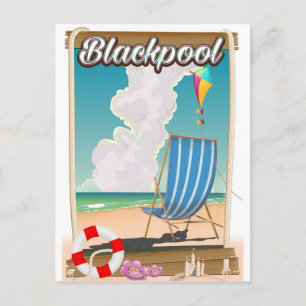 Blackpool beach seaside travel poster postcard