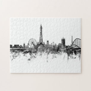 Blackpool England Skyline Black White Jigsaw Puzzle