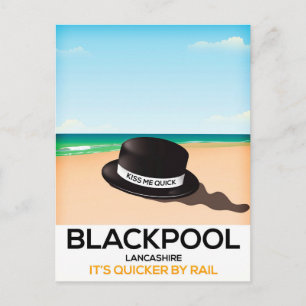 Blackpool "kiss me quick" hat travel train poster postcard