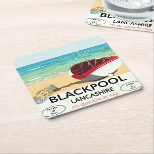 Blackpool,lancashire, rail poster square paper coaster