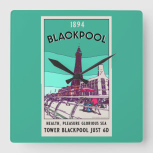  Blackpool Seaside Resort England Vintage Art     Square Wall Clock