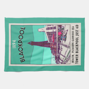 Blackpool Seaside Resort England Vintage Art Tea Towel