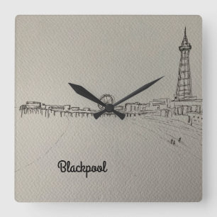 Blackpool Tower Original Art Watch Square Wall Clock