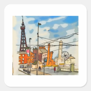 Blackpool Tower Seaside Square Sticker