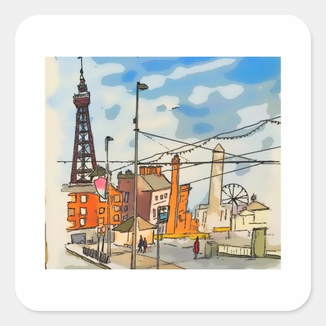 Blackpool Tower Seaside Square Sticker (Front)
