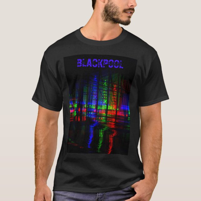 Blackpool Tower water Reflection, Red, Green, blue T-Shirt (Front)