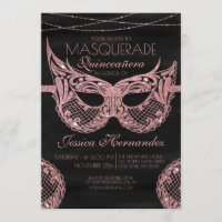 BlackRose Gold Glitter Lace Masquerade Quinceañera