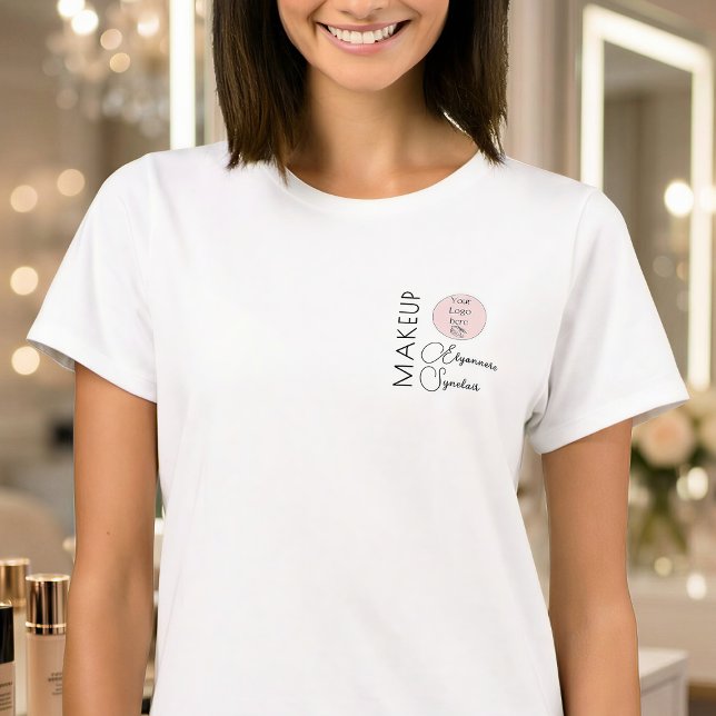 BlackScriptEmployeeName Business Logo Makeup T-Shirt (Creator Uploaded)