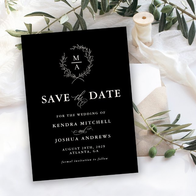 BlackSimple Elegant Monogram Save the Date (Creator Uploaded)
