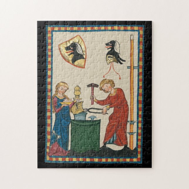 Blacksmith Forging Helmet Mediaeval Art Jigsaw Puzzle (Vertical)