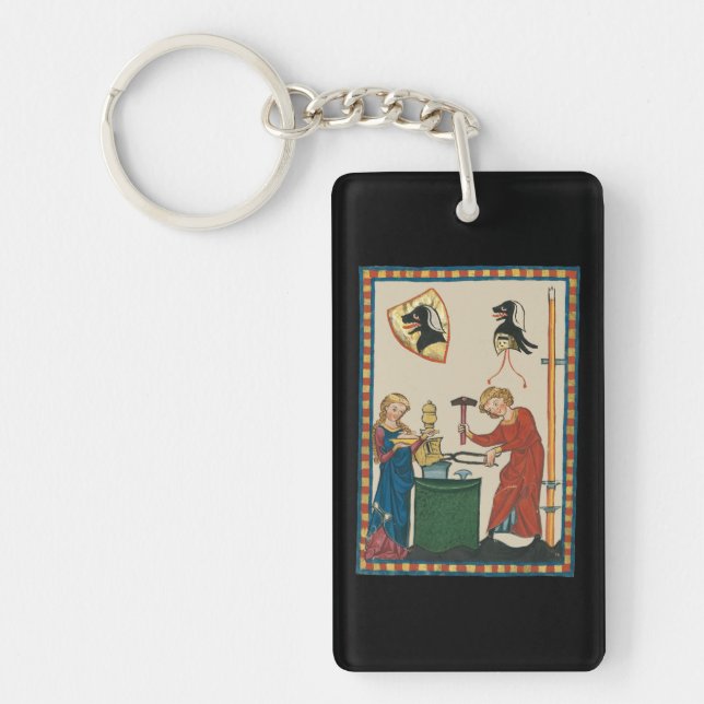 Blacksmith Forging Helmet Mediaeval Art Key Ring (Front)