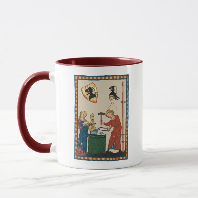 Blacksmith Forging Helmet Mediaeval Art Mug (Left)