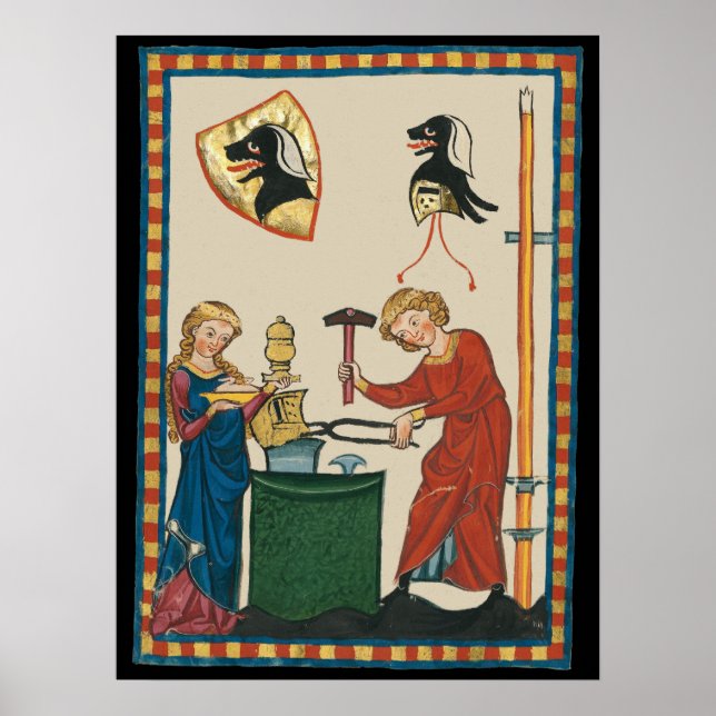 Blacksmith Forging Helmet Mediaeval Art Poster (Front)