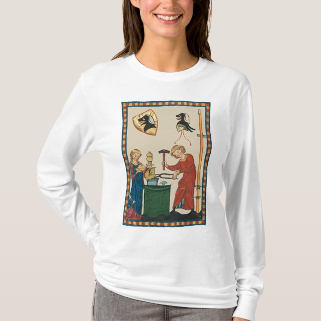 Blacksmith Forging Helmet Mediaeval Art T-Shirt (Front)