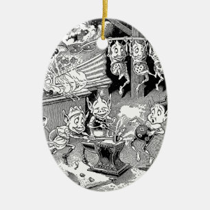 Blacksmith Gnome at the Forge Ceramic Tree Decoration