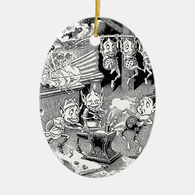 Blacksmith Gnome at the Forge Ceramic Tree Decoration (Front)