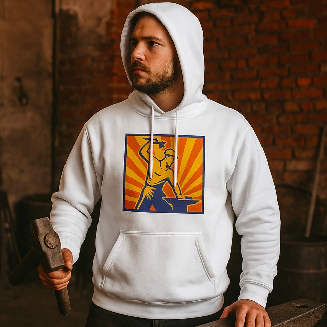 Blacksmith Hammering Retro Strongman Labour Hoodie (Creator Uploaded)