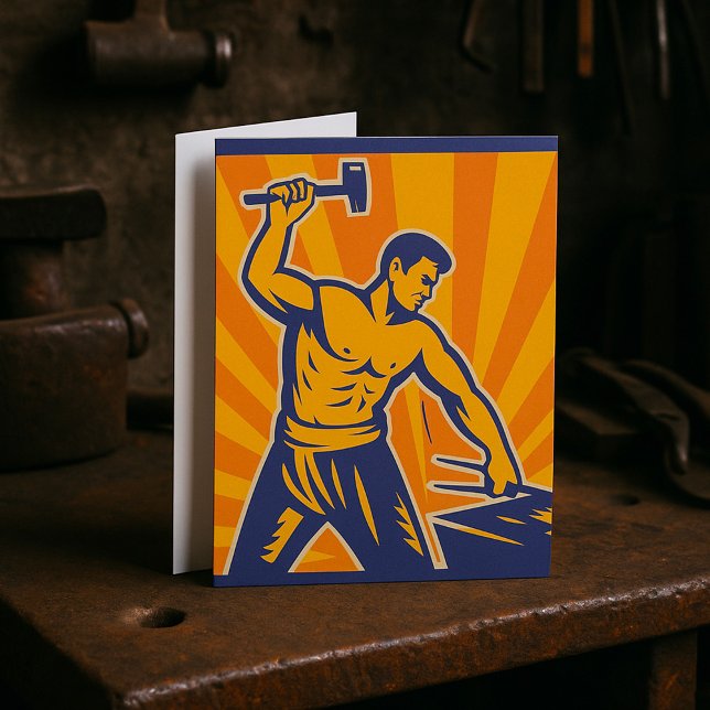 Blacksmith Hammering Retro Strongman Labour Invitation (Creator Uploaded)