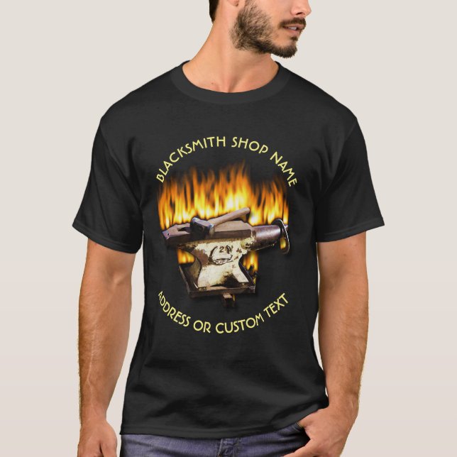 Blacksmith Shop With Anvil And Hammer In Fire T-Shirt (Front)