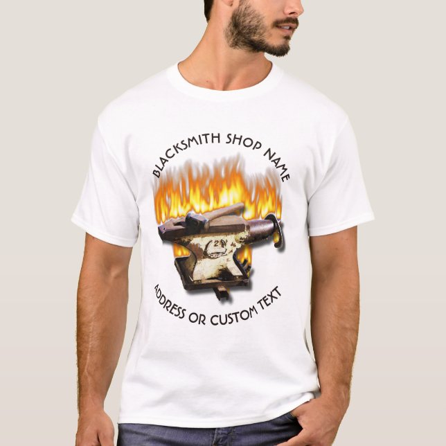 Blacksmith Shop With Anvil And Hammer In Fire T-Shirt (Front)