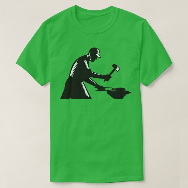 Blacksmith Worker Forging Iron Black and White Woo T-Shirt (Design Front)